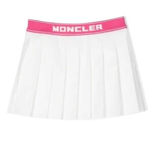 NWT Moncler Kids White Pleated Tennis Skirt with Pink Logo Waistband Brand New